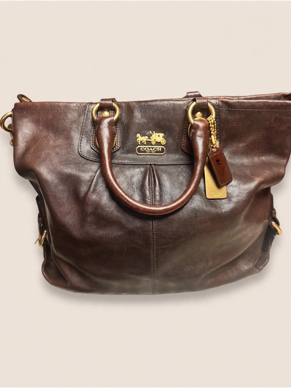 Coach Dark Brown Leather Satchel with Gold Hardware